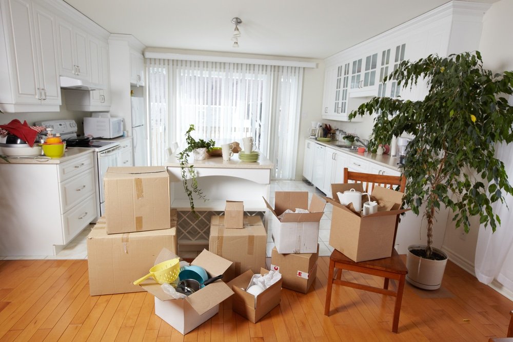 Moving,Boxes,In,New,House.,New,Apartment,Background.